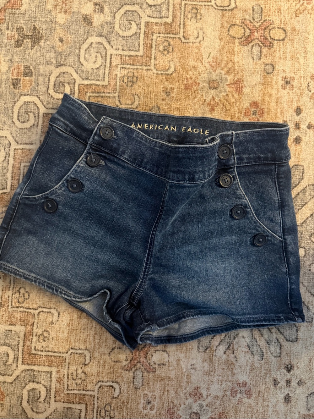 American Eagle Outfitters Navy Button-Front High-Rise Denim Shorts